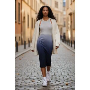 Athleta Midi Dress Womens Small Athleisure Travel Navy Ombre Stretch Comfort